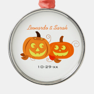 Rond Argenté Ornement de coutume de couples de Jack-o'-lantern