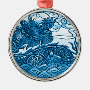 Rond Argenté Ornement de dragon de turquoise