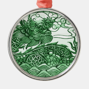 Rond Argenté Ornement de dragon vert