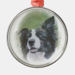 Rond Argenté Ornement de écoute de border collie