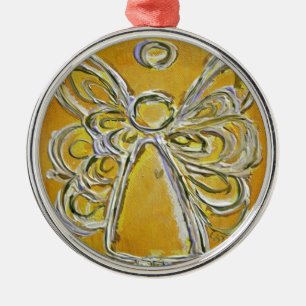 Rond Argenté Ornement de peinture de l'ange jaune