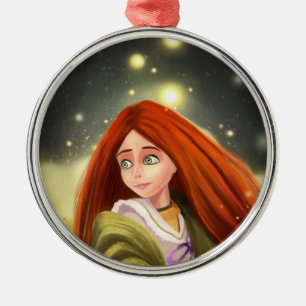 Rond Argenté ornement d'une chevelure rouge de fille de bande