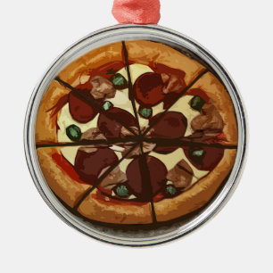 Rond Argenté Ornement frais de pizzeria de pizza