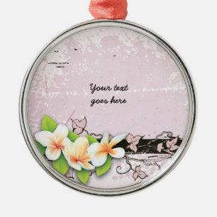 Rond Argenté Plumeria vintage et ornement de grunge rose lierre