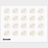Rond Avec Amour, Sage Script Typographie Sticker Round (Feuille)
