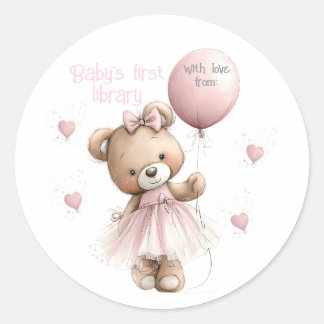 Rond Baby’s First Library Sticker | Pink Teddy Bear