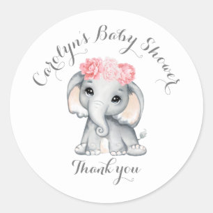 Rond Baby shower Cute Elephant Merci Sticker