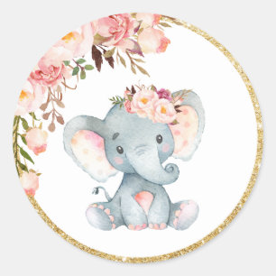 Rond Baby shower Eléphant rose Favoriser Sticker Étique