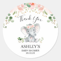 Baby shower rose Floral Elephant Favoriser Sticker