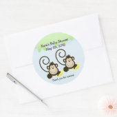 Rond BABY SHOWER SILLY MONKEYS TWINS Favoriser Sticker (Enveloppe)