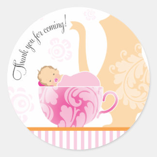 Rond Baby shower Tea Party Favoriser Sticker | Fille