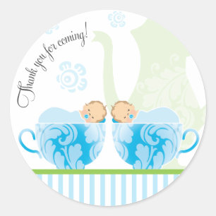 Rond Baby shower Tea Party Favoriser Sticker Jumeaux
