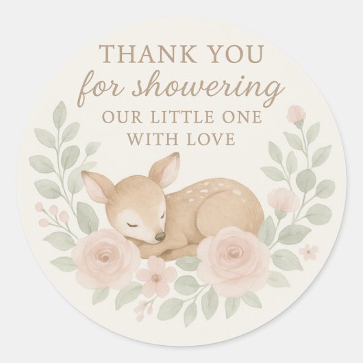 Rond Baby Shower Thank You Sticker – Deer Theme (Devant)