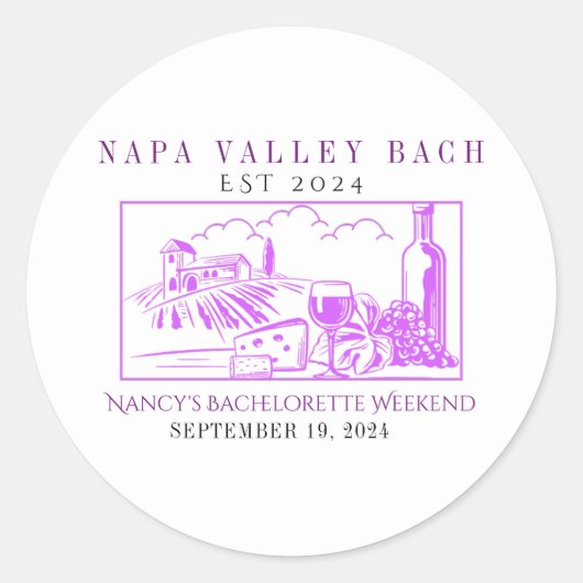 Rond Bachelorette violet Napa Valley Favoriser Sticker (Devant)