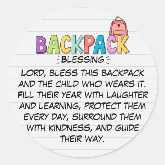 Rond Backpack Blessing Prayer Sticker (Devant)