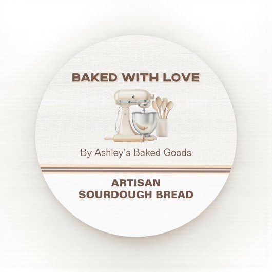 Rond Baked With Love Artisan Bread Bakery Sticker
