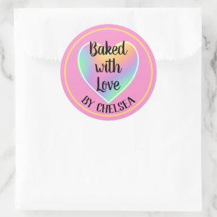 Rond Baked with Love Custom Rainbow Heart Sticker