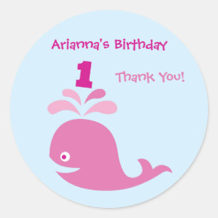 Rond Baleine rose 1er anniversaire Favoriser Sticker