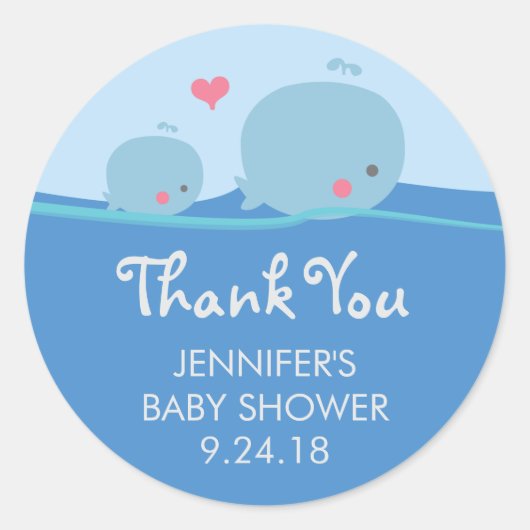 Rond Baleines sous le Baby shower marin Sticker Merci (Devant)
