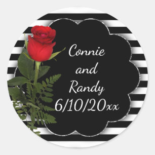 Rond Bande noire et blanche avec Sticker Rose rouge