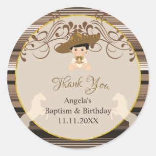 Rond Baptême Brown Sticker Merci d'anniversaire