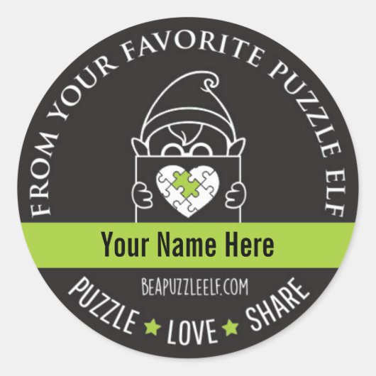 Rond Be A Puzzle Elf – Personalized Sticker (Devant)