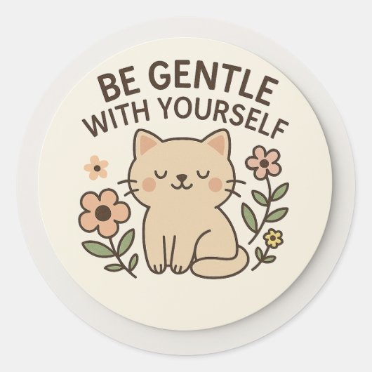 Rond Be Gentle With Yourself Cat Sticker (Devant)