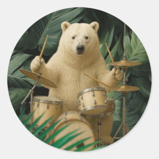 Rond Bear Jouer des tambours dans ce Sticker de forêt