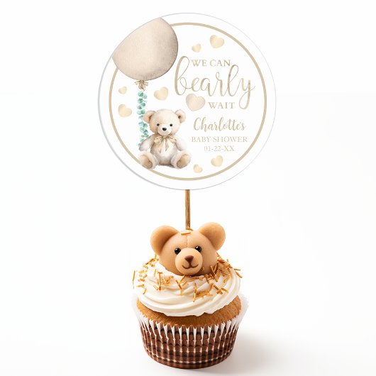 Rond Bearly Wait Neutral Teddy Bear Sticker Baby shower