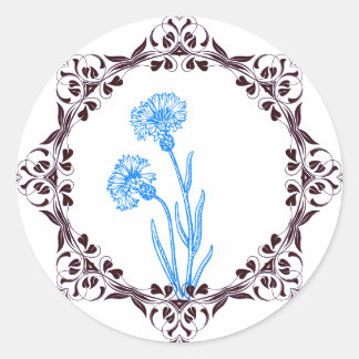 Rond Beau Sticker aux fleurs bleues
