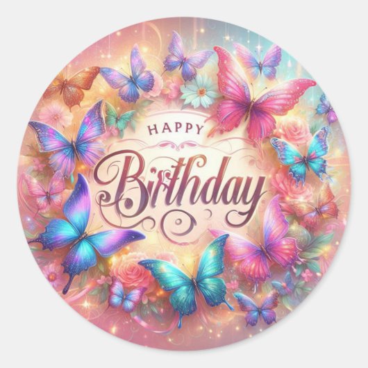 Rond Beautiful Birthday Sticker Butterfly Design (Devant)