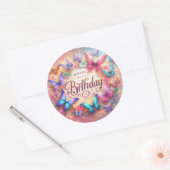 Rond Beautiful Birthday Sticker Butterfly Design (Enveloppe)
