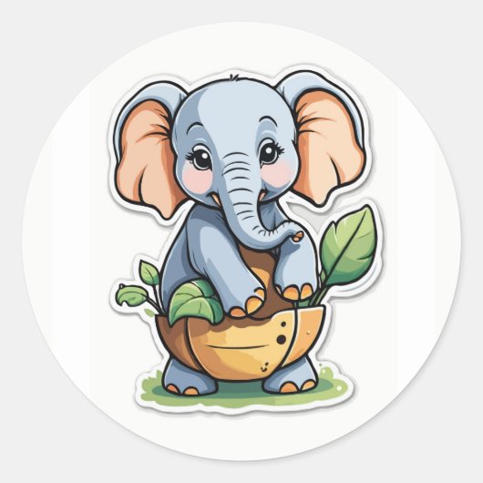 Rond Bébé adorable Sticker éléphant - Cute Safari (Devant)