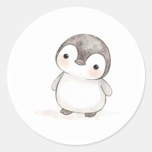 Rond Bébé adorable Sticker Pingouin Aquarelle Imprimer