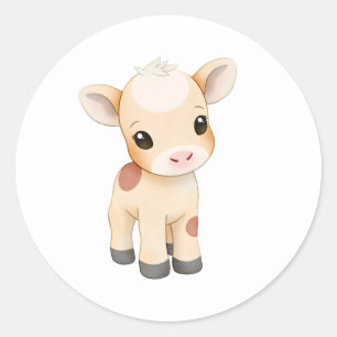 Rond Bébé adorable Sticker Vache Aquarelle Imprimer