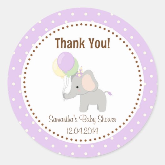 Rond Bébé Baby shower éléphant Sticker violet (Devant)