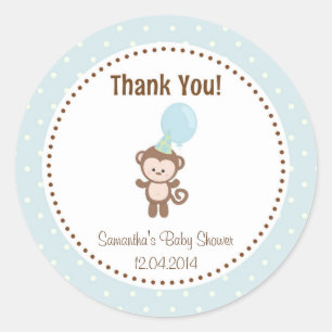 Rond Bébé Baby shower singe Sticker bleu