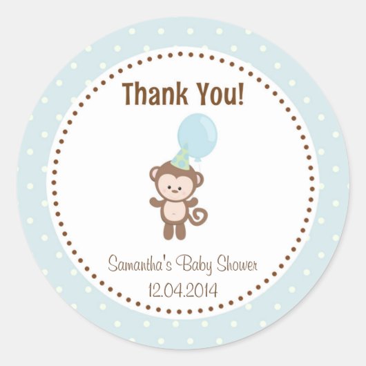 Rond Bébé Baby shower singe Sticker bleu (Devant)