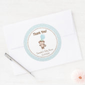 Rond Bébé Baby shower singe Sticker bleu (Enveloppe)