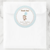 Rond Bébé Baby shower singe Sticker bleu (Sac)