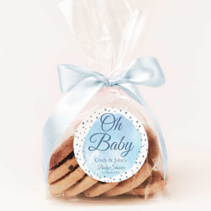 Rond Bébé Bleu Lune & Étoiles Sticker Baby shower