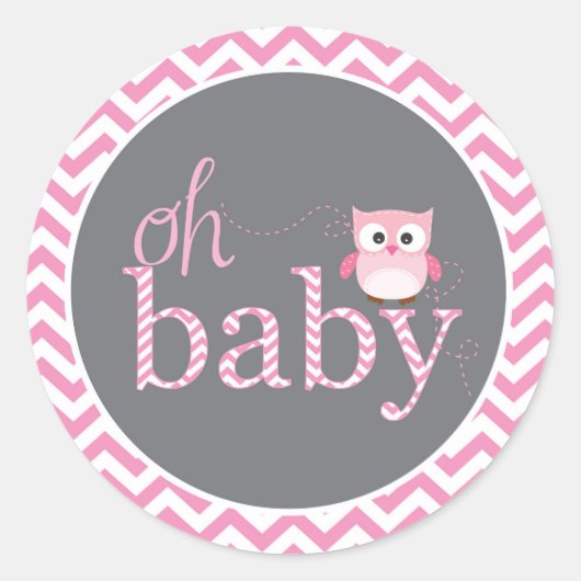 Rond Bébé Chevron Rose Chouette Sticker (Devant)