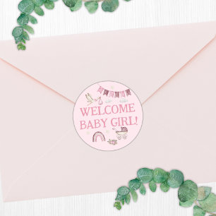 Rond Bébé de bienvenue Sticker fille avec Aquarelle Sto