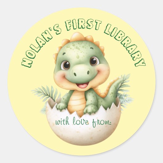 Rond Bébé Dinosaure "Première bibliothèque" Sticker pou (Devant)