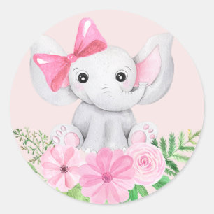 Rond Bébé Eléphant Fille Anniversaire Sticker Pink