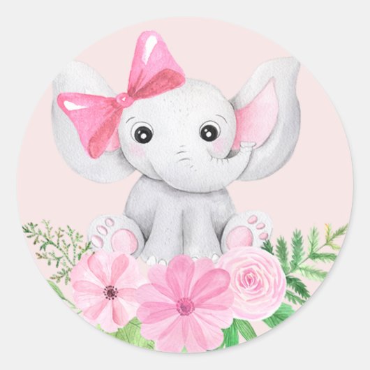 Rond Bébé Eléphant Fille Anniversaire Sticker Pink (Devant)