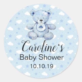 Rond Bébé Garçon Bleu Teddy Bear Sticker Baby shower