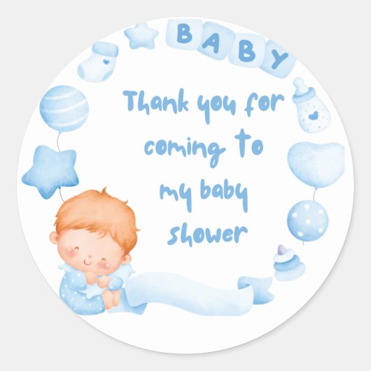 Rond Bébé garçon Douche Merci Sticker (Devant)