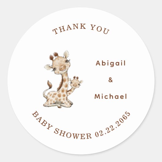 Rond Bébé Giraffe Merci Classic Round Sticker (Devant)