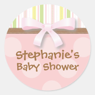 Rond Bébé Girl Stripes + Dots Pink Green Sticker Faveur